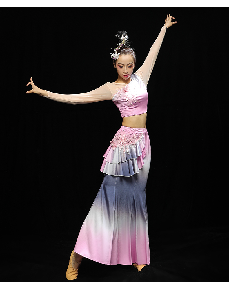 bianyemu傣族舞蹈服装成人女彩云之南修身鱼尾裙演出服民族孔雀舞艺考