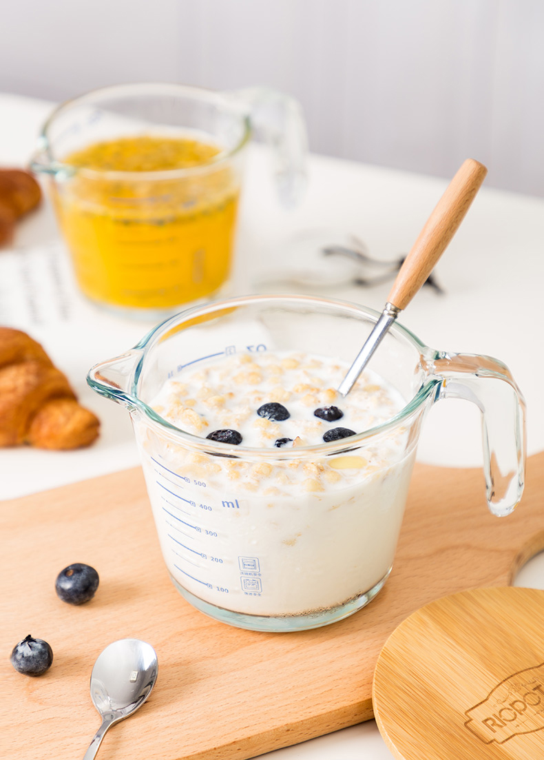 微波炉专用热奶杯带盖子把手柄刻度计量杯可以放微波炉里加热的杯子