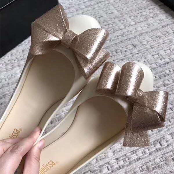 果冻底女鞋女鞋果冻鞋女圆头蝴蝶结单鞋平底公主香香鞋成人奶白偏小一