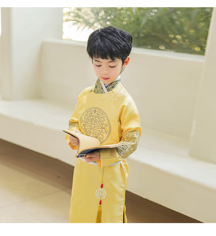 儿童古装春季男童汉服唐朝少爷装明朝清朝公子小男孩民族演出服装黄色