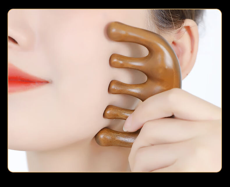 檀木按摩梳刮痧五齿经络梳头脸部通乳檀香木头皮男女养生头疗梳子