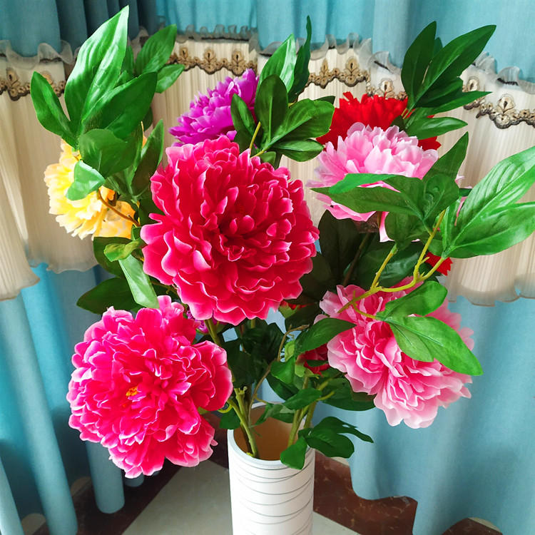 仿真富贵牡丹花高枝大朵假花绢花客厅落地装饰电视柜干花花束花艺8头