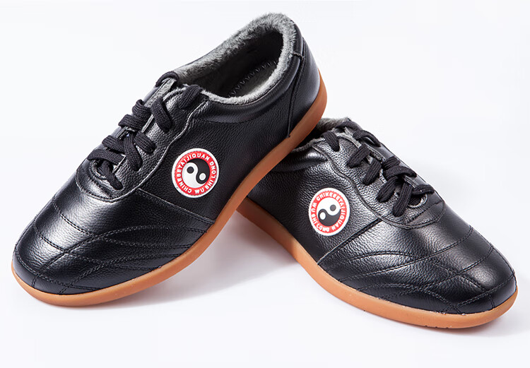 太极鞋女软牛皮牛筋底真皮极拳鞋运动冬功夫练功武术鞋冬男黑色打孔款