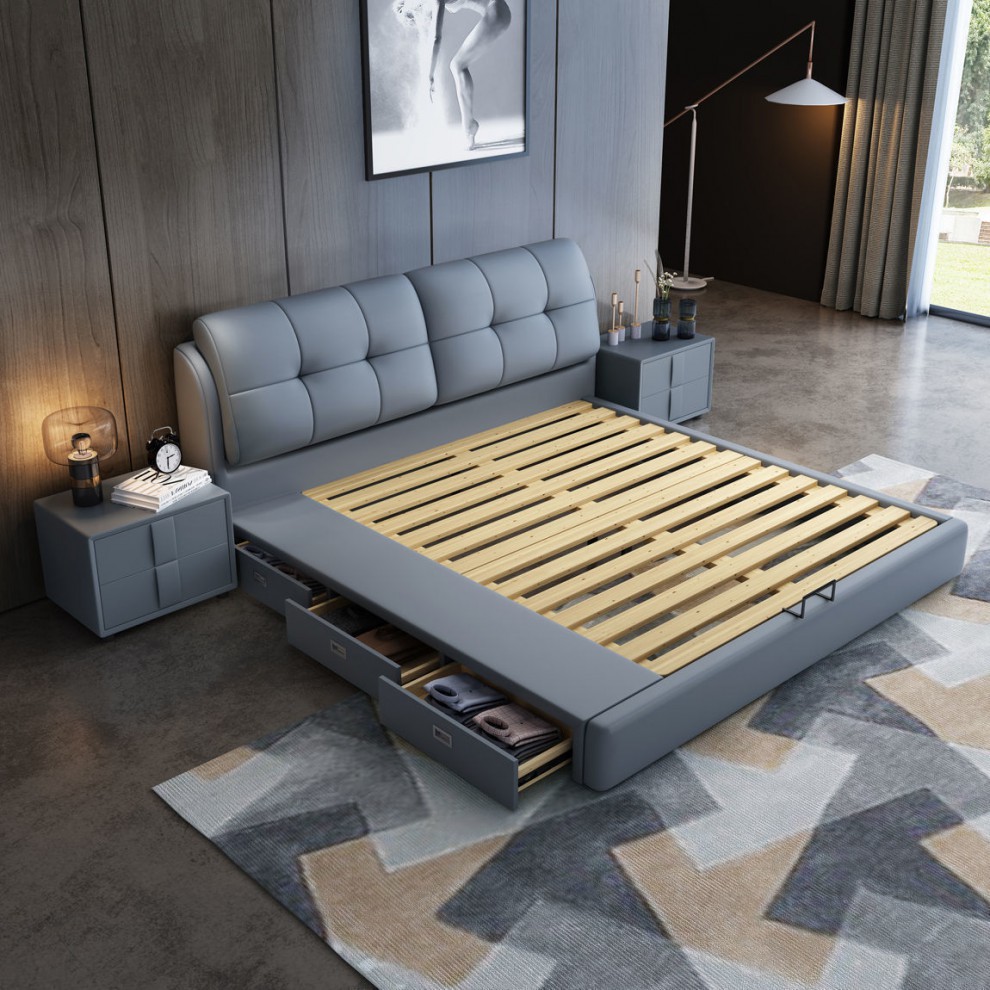 翼栩森2022新款皮床现代北欧简约轻奢双人婚床主卧软