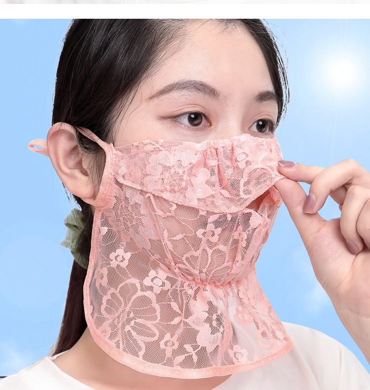 防嗮口罩蕾丝网纱口罩女夏季轻薄款防晒透气户外骑行遮阳开口防哈气可