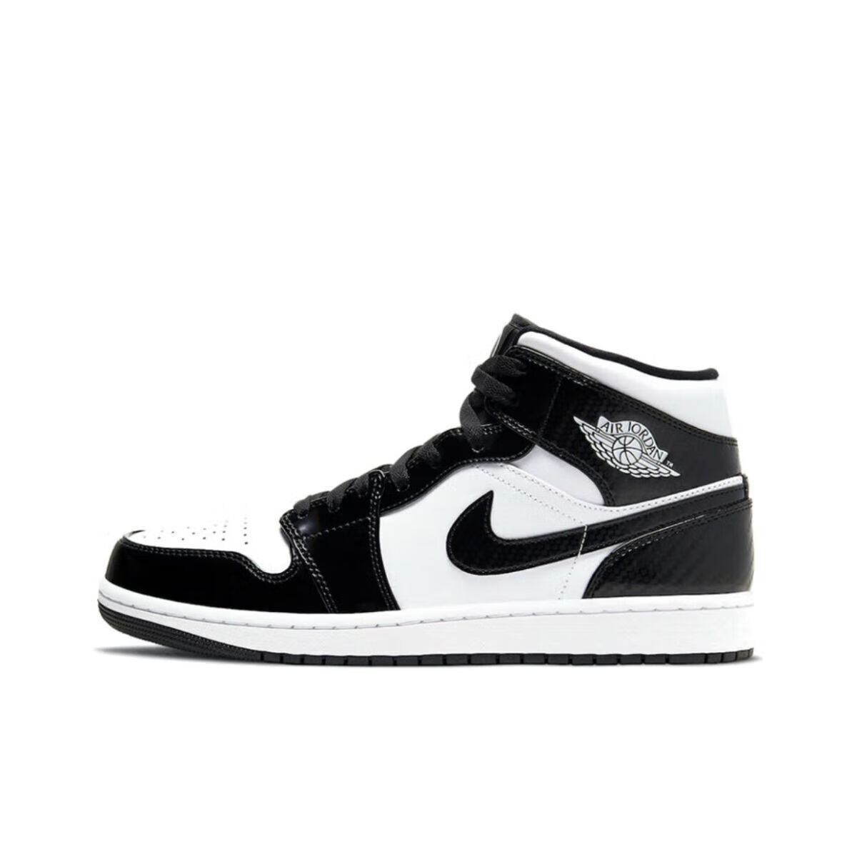 aj1 mid "bla and white"全黑白熊猫漆皮篮球鞋聨名同款 aj1高·帮全