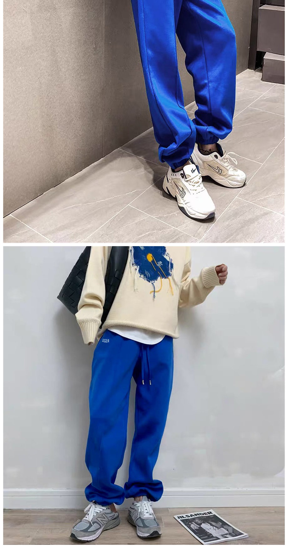 1 error潮牌折纸束脚克莱因蓝卫裤宽松休闲抽绳长裤男女 ader折纸卫裤