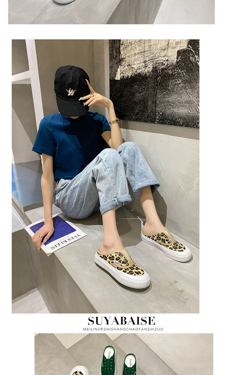 拖鞋女外穿2022新款半拖帆布女鞋平底百搭一脚蹬板鞋网红街拍红色35