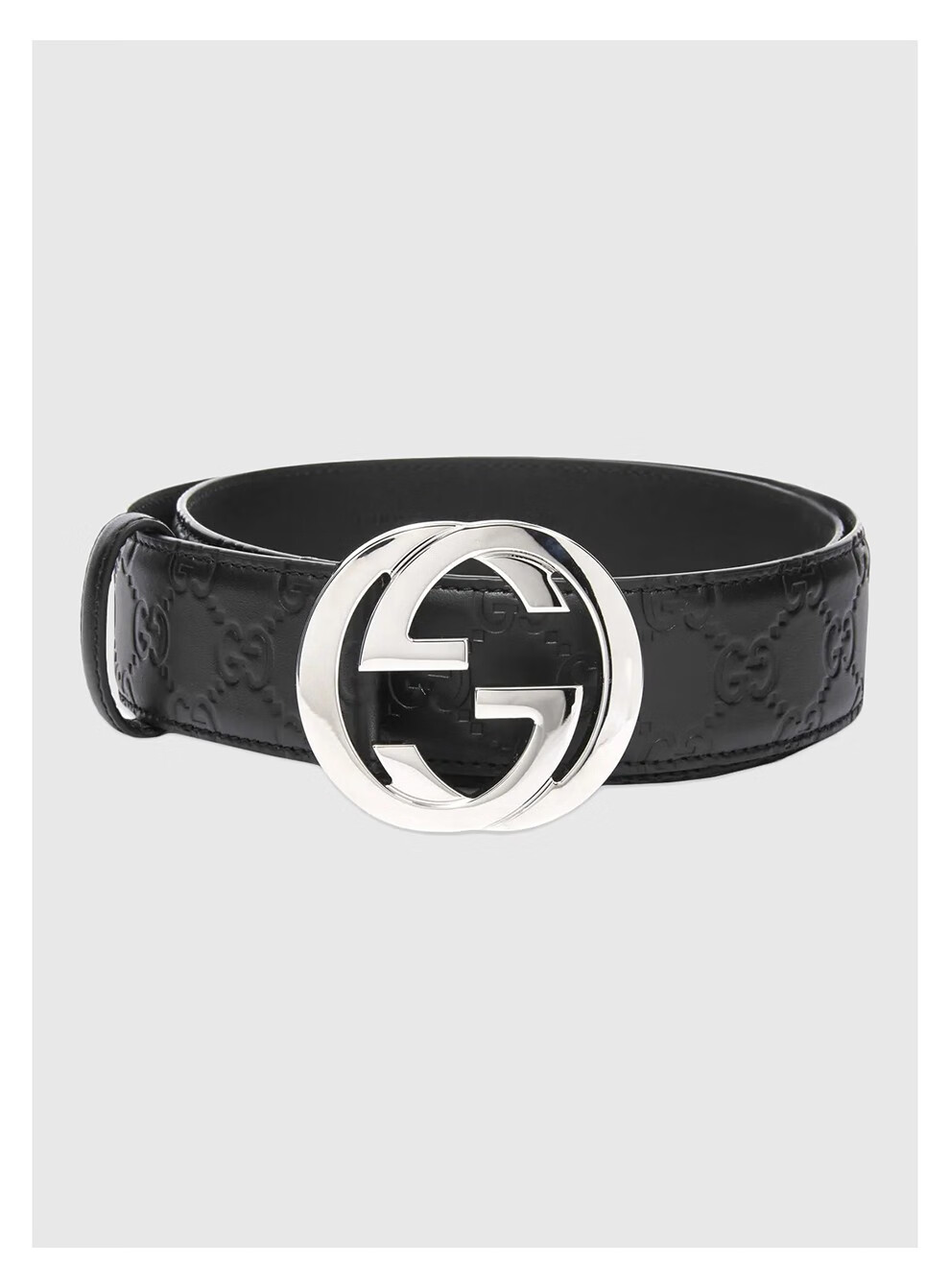gucci古驰皮带男女通用牛皮双g标识板扣式商务休闲男士腰带黑色宽度2