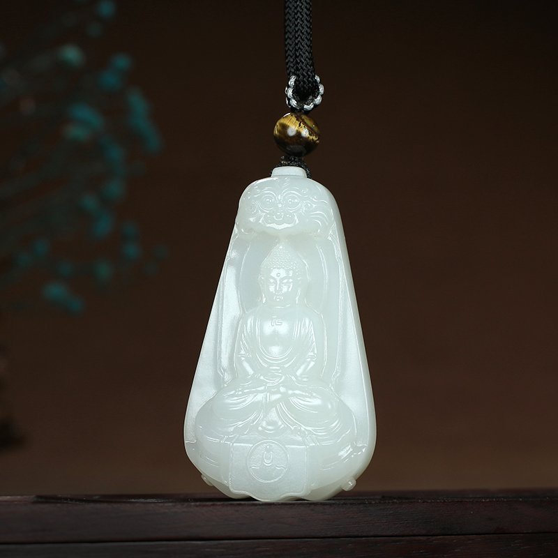 瑾瑶 和田玉白玉大日如来挂件玉坠守护神吊坠玉牌44g送亲人送好友自戴