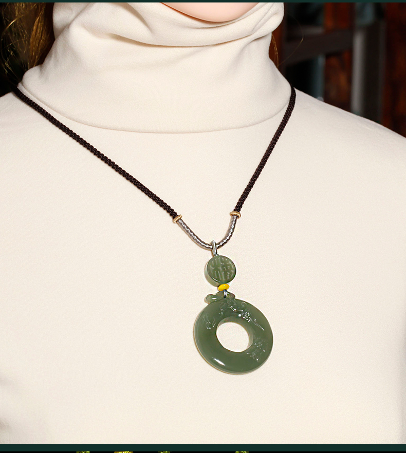 珠玥珠宝和田玉青玉平安环梅花吊坠男女款平安扣玉石项链松鹤玉坠挂件