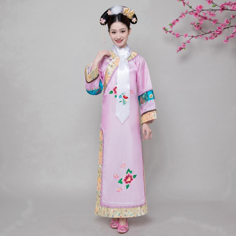 清朝古装女古代公主满族贵妃娘娘旗袍装演出还珠格格服装浅蓝色单独