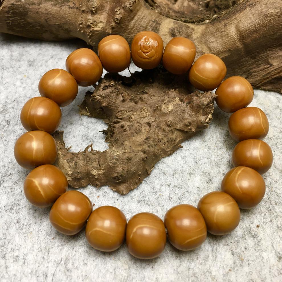 静黛 橄榄核手串铁核老型桶珠单圈 纯手工打磨素珠搭配慧慧老师无相佛