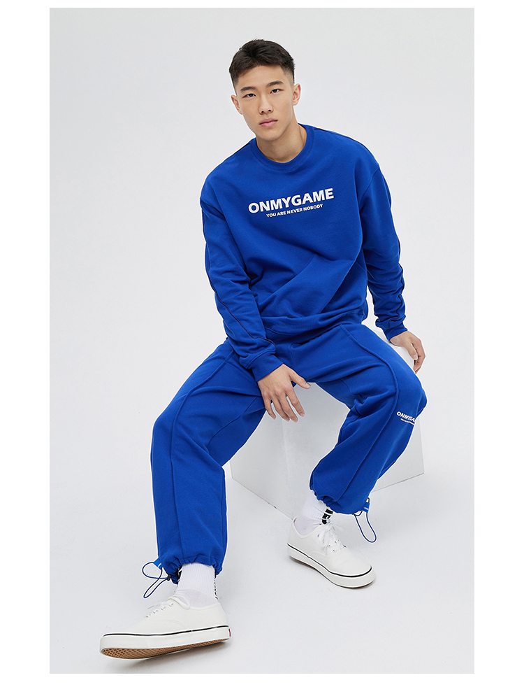 omg潮牌秋冬季印花无帽运动卫衣男宽松圆领休闲长袖美式套头衫绿色