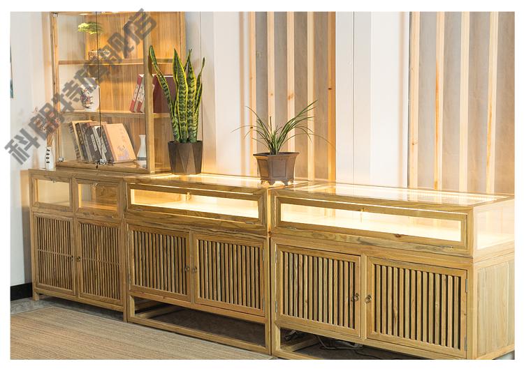 实木珠宝柜台中式仿古展示柜精品玻璃陈列柜榆木玉器首饰文玩展柜120