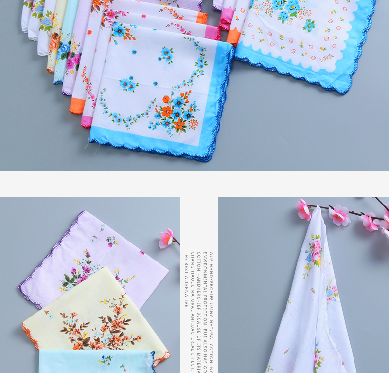 岩秦手绢女士手绢儿童小手帕牙边手绢环保印花手帕款式13条