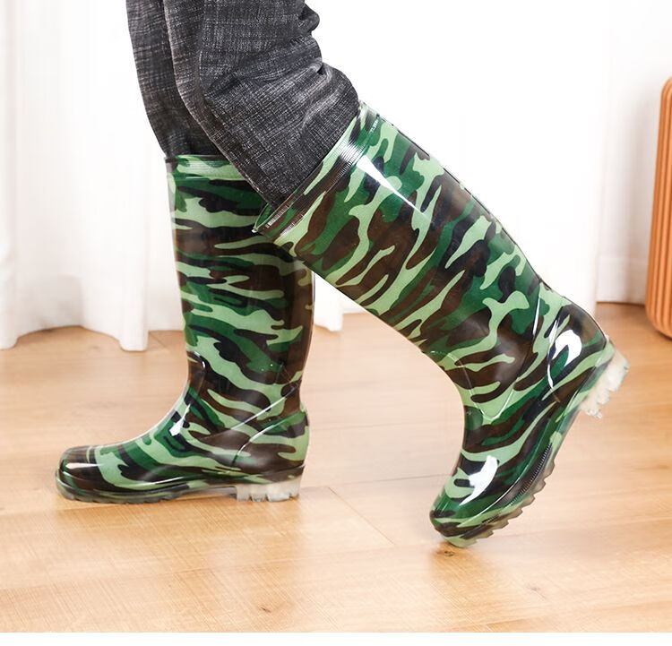 oiuo军绿迷彩男雨鞋长筒高筒水鞋防滑厨房劳保鞋插秧种地防水工作胶鞋