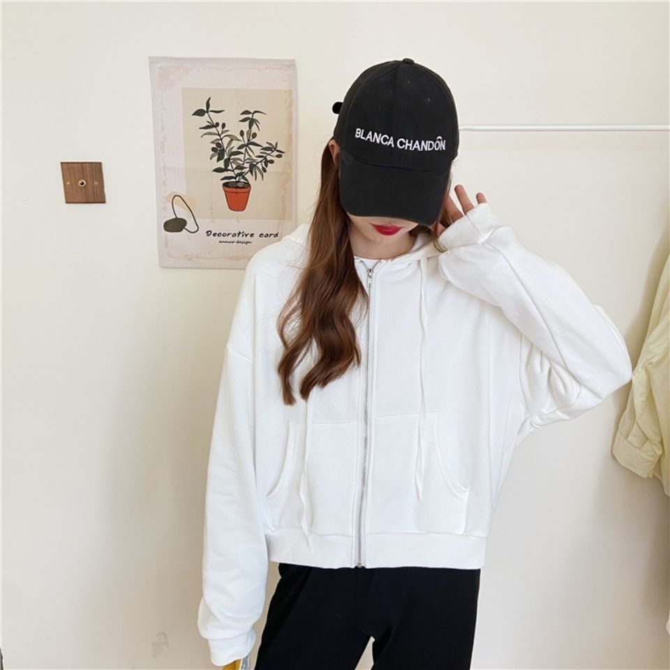 外套女潮ins春夏季韩版宽松拉链连帽卫衣洋气上衣 灰色 m【图片 价格