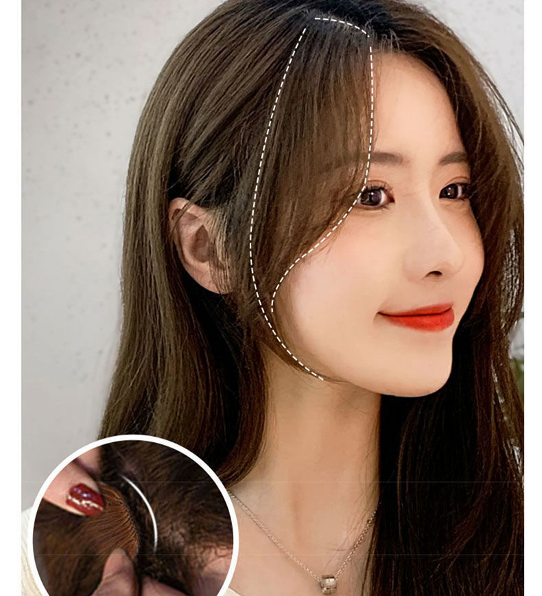 aidahngj 中分刘海女假发两侧八字斜发式刘海贴网红圆脸修颜自然无痕