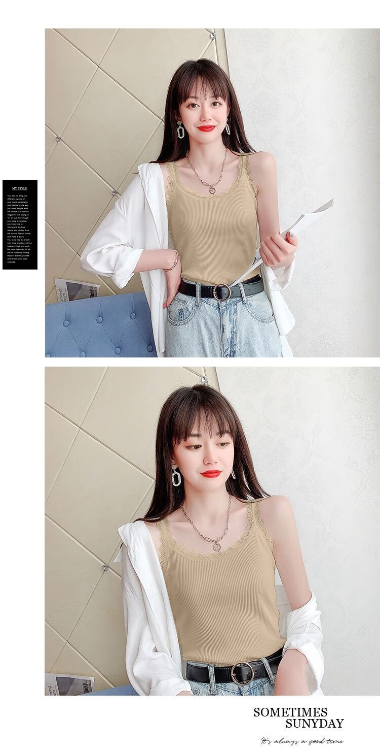 女士蕾丝吊带打底蕾丝花边小吊带内搭螺纹上衣春夏单两件洋气百搭外穿