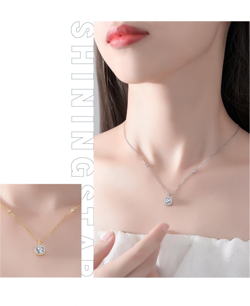 湖丽兰璀璨之星项链一克拉方钻925银锆石群镶气质感女气质时尚锁骨链