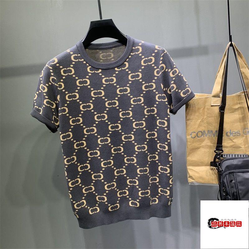 字母圆领加厚修身潮流打底半袖针织衫灰色灰底黄字3xl建议158175斤