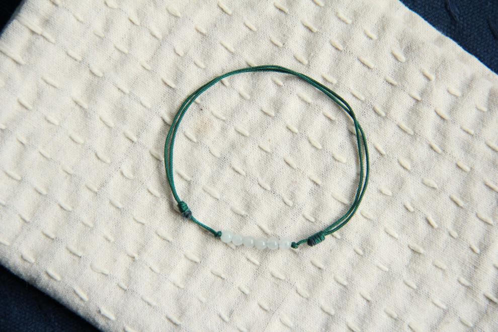 手工翡翠玉珠脚链手链六六大顺平安男女礼物 深绿绳脚链【图片 价格