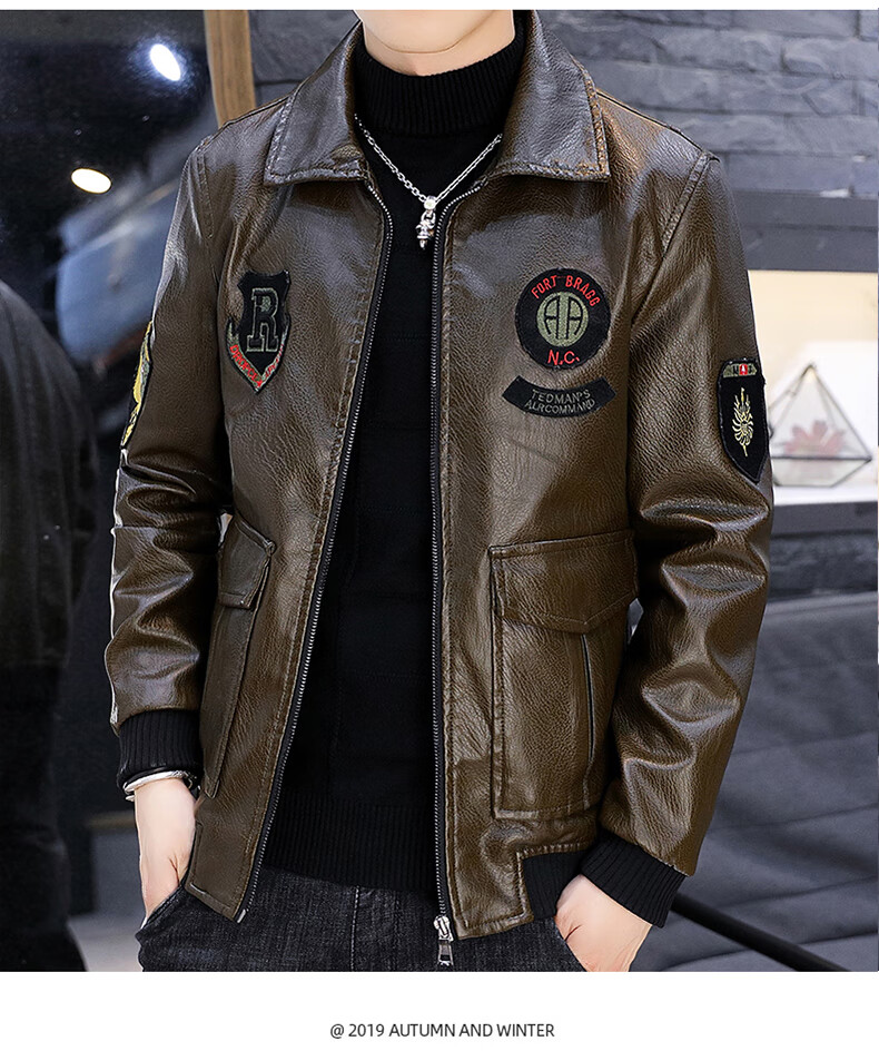 罗威凯狮 男式皮夹克2020新款中年男士冬装外套潮 黑色 m