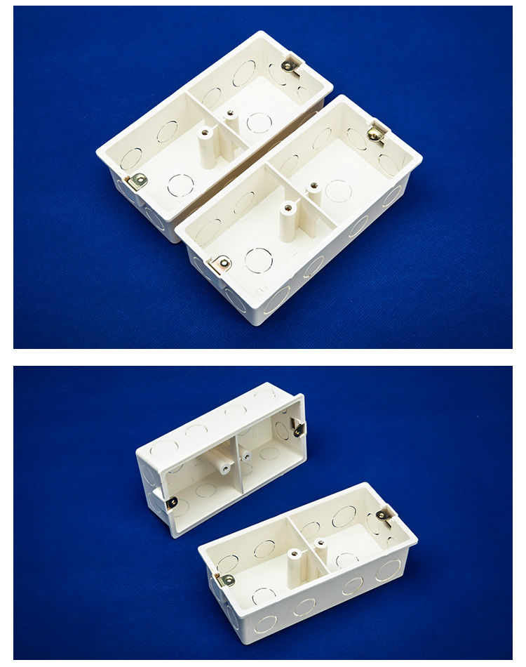 两位86型pvc阻燃双联接线底盒通用家装暗盒暗装开关盒插座底双盒白色2