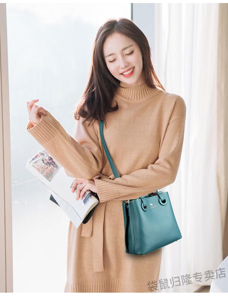 袋鼠官方旗舰奢侈品牌简约时尚通勤手提包女纯色软皮单肩斜挎包红色