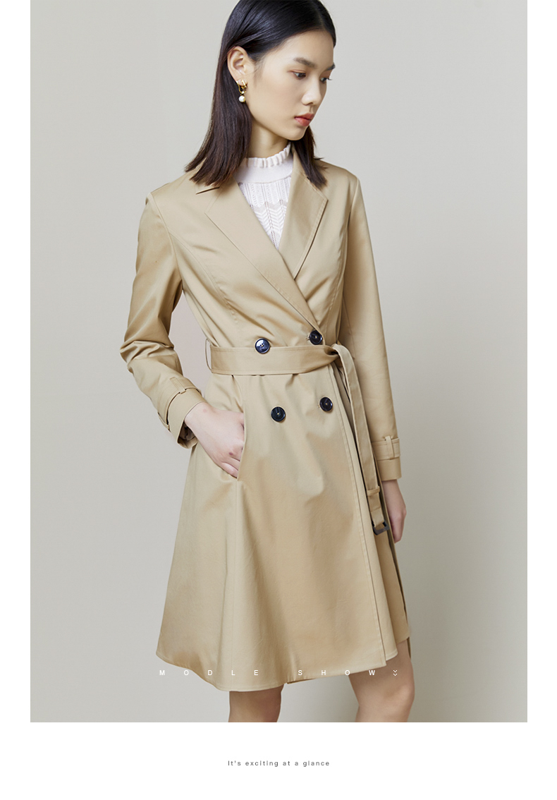 水云间女装2022新款春装设计显瘦时尚休闲风衣外套中长款薄 卡其 m