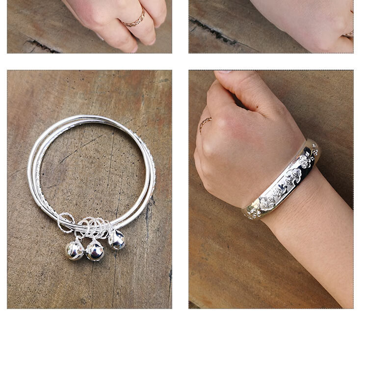 苗族银饰少数民族苗银手镯苗族银饰铃铛手镯民族风舞蹈表演用开口夸张