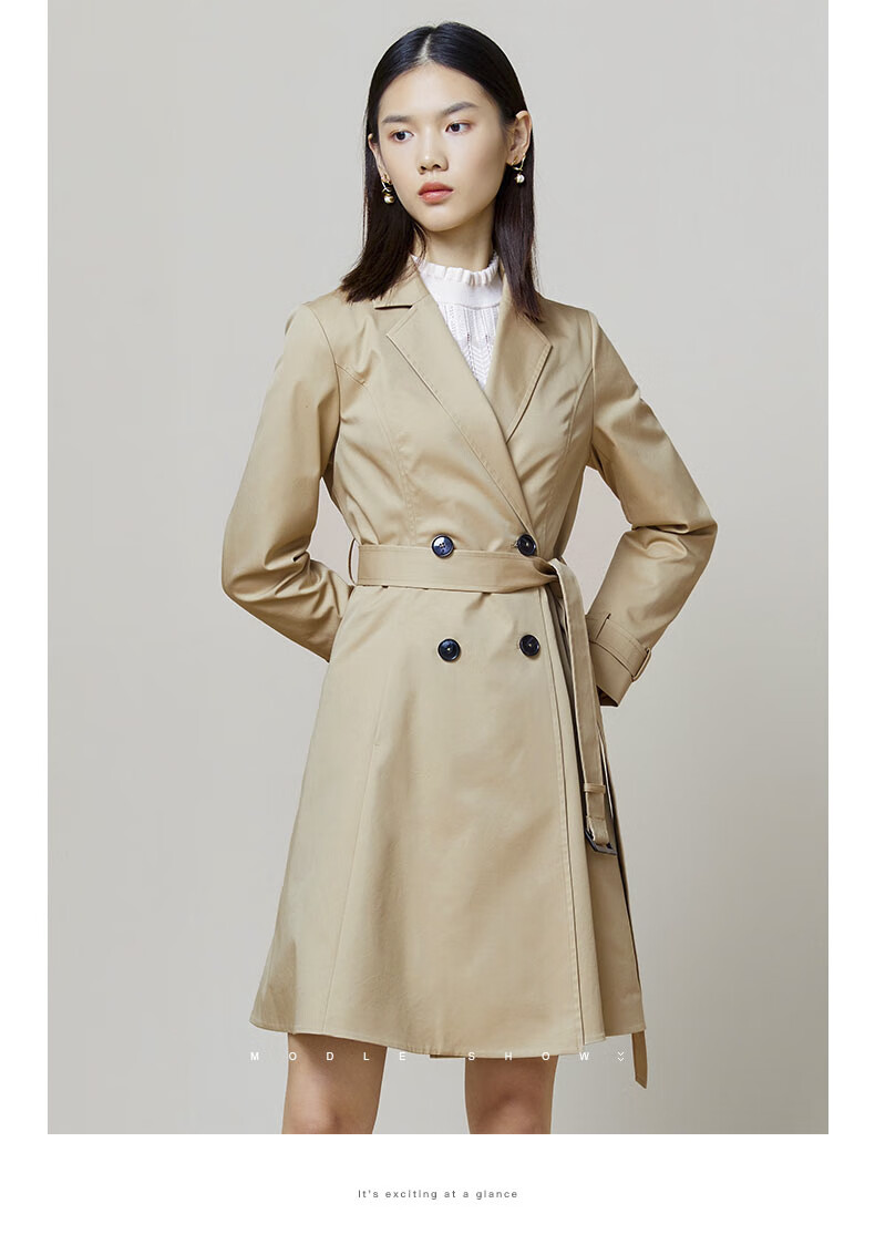 水云间女装2022新款春装设计显瘦时尚休闲风衣外套中长款薄 卡其 m