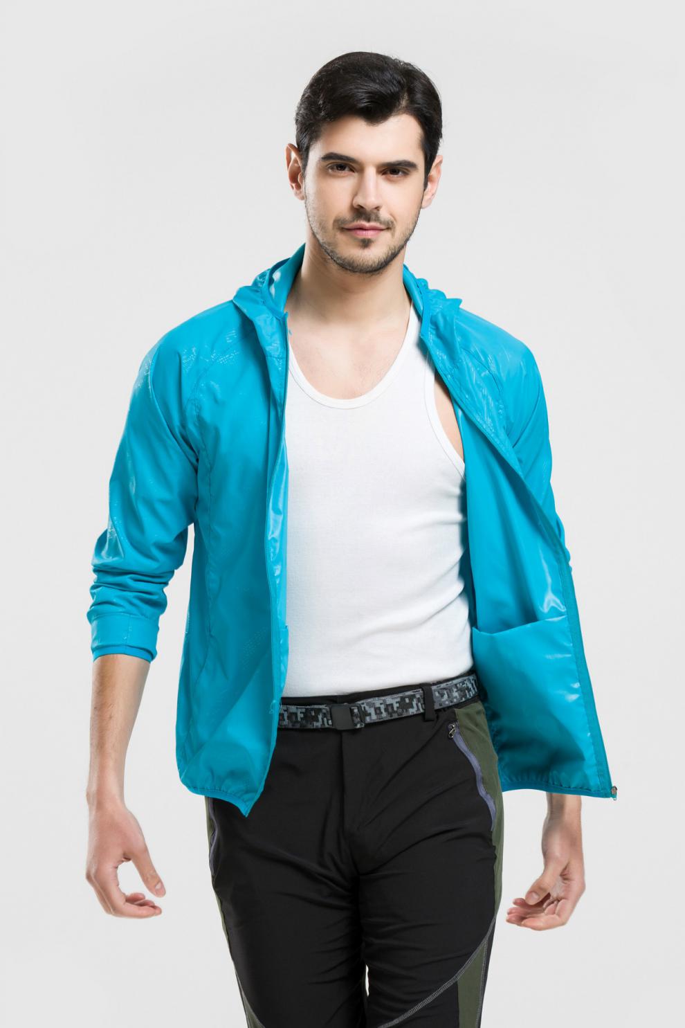 透气轻薄防晒衣女户外皮肤衣男 防紫外线皮肤风衣防晒衣服 天蓝色 3xl