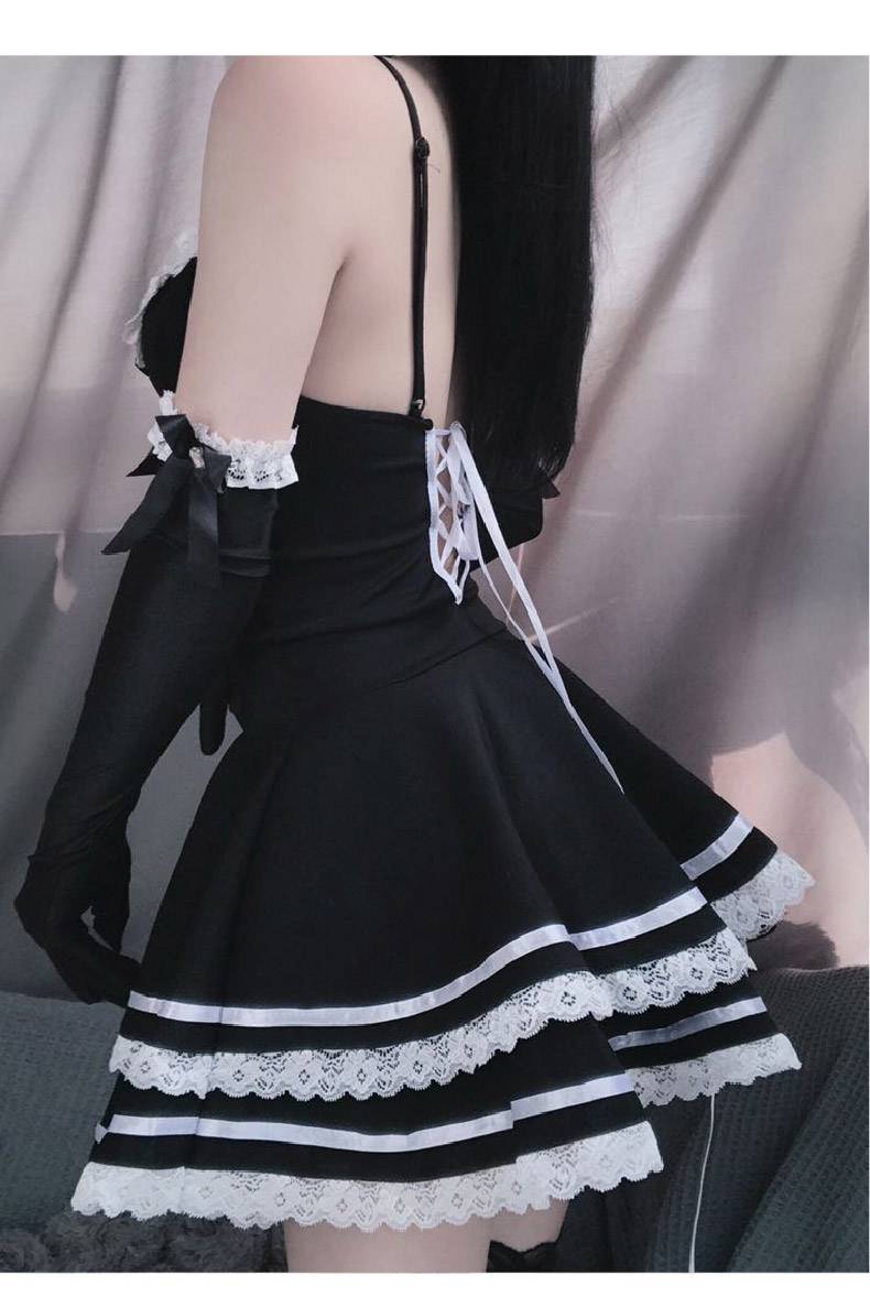 洛丽塔女仆装制服睡衣纯欲免脱吊带睡裙套装 女仆套装 蝴蝶黑丝袜