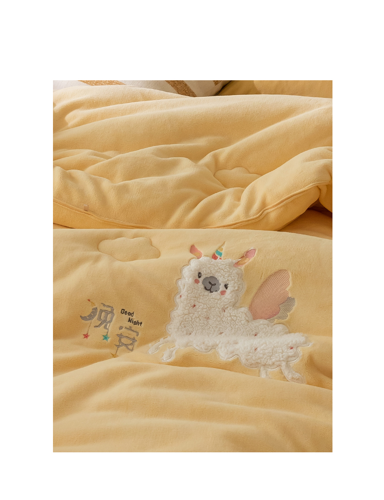 京选优品羊驼绒被子卡通羊驼刺绣牛奶绒冬被被芯保暖被子冬季加厚单人