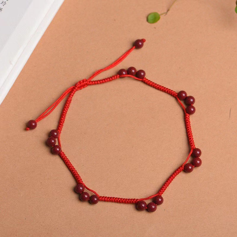 青鹊凰保真朱砂脚链女红绳2022新款四叶草紫金砂天然手工编织本命年