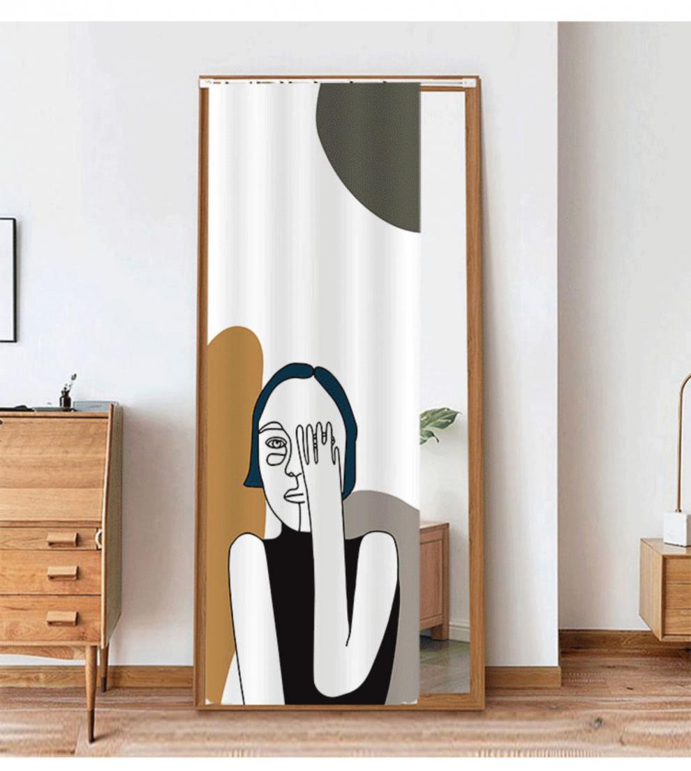 镜子遮挡帘镜子遮挡帘衣柜门帘遮丑防尘帘免打孔滑轨式书柜鞋柜布帘子