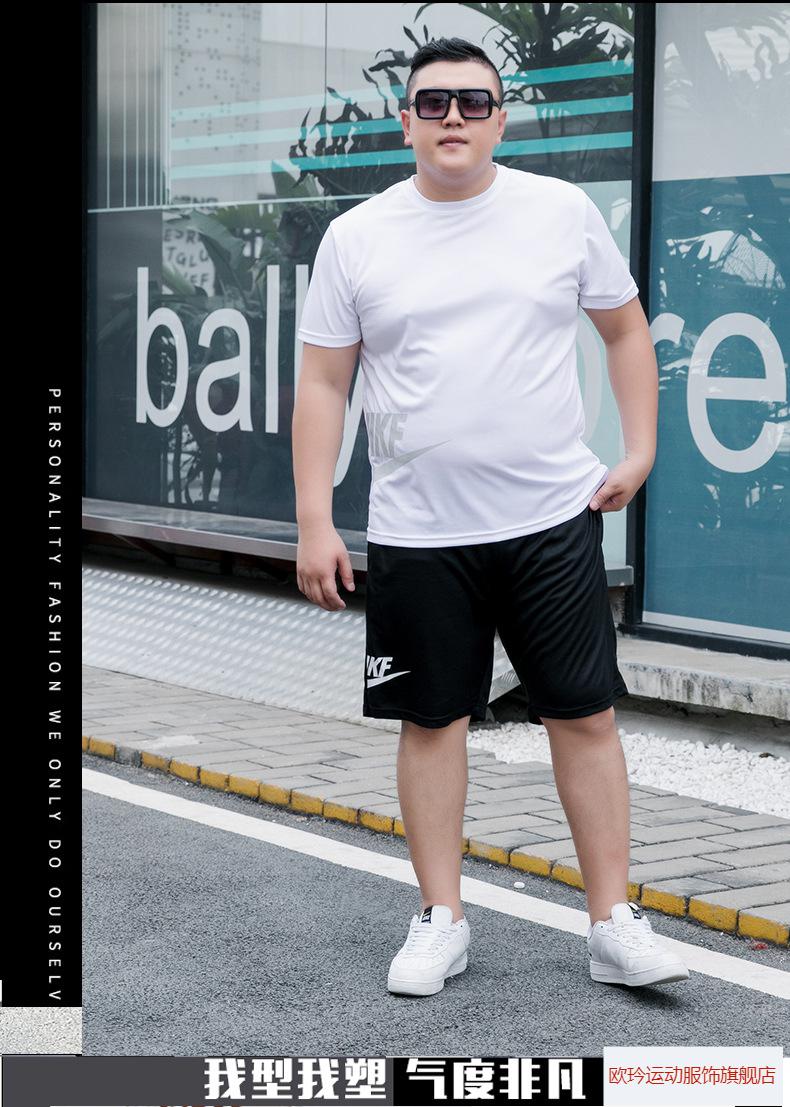 码套装男t恤2022新款潮流胖子夏装加肥加大宽松休闲短袖运动服黑色t