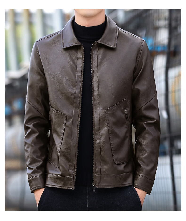 皮衣男外套青年潮流翻领pu皮夹克男装休闲皮上衣男士修身皮服ff 8021