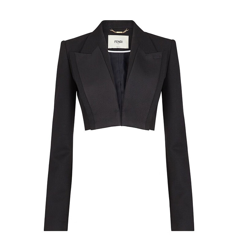 【热8购物季】fendi芬迪女装外套夹克燕尾服式短款上衣黑色羊毛制成