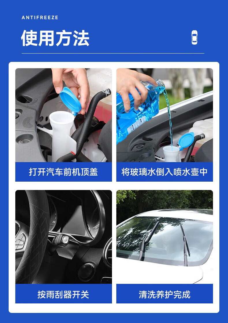 菲脂美妆工具  汽车防冻型冬季零下车用强力去污雨刮水液1 4瓶装 -25℃度