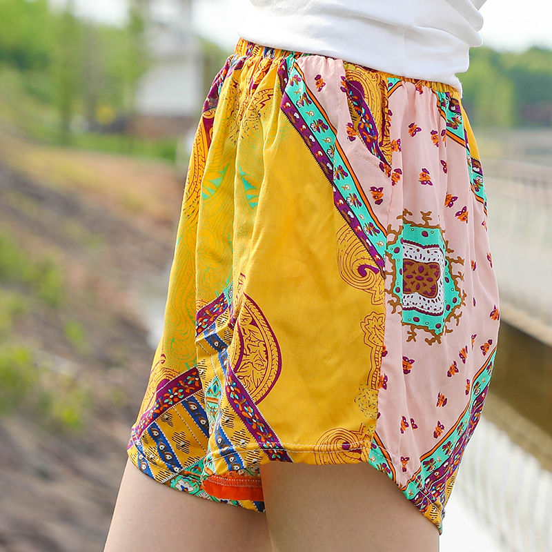 短裤女沙滩裤夏季新款三分短棉绸薄款休闲加码宽松大短裤度假沙滩家居