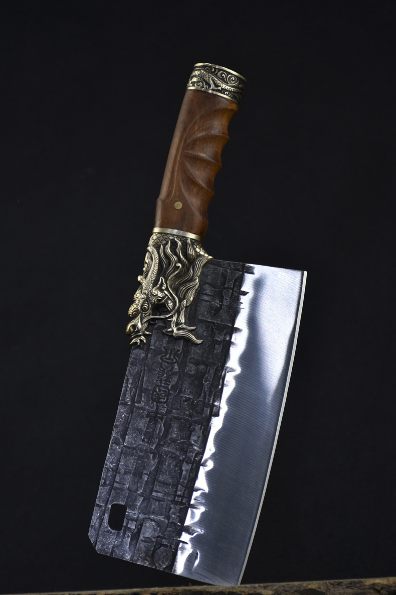 龙泉手工锻打菜刀厨师专用斩切刀家用剁鸡鸭鱼排骨刀锋利切片刀龙吟斩