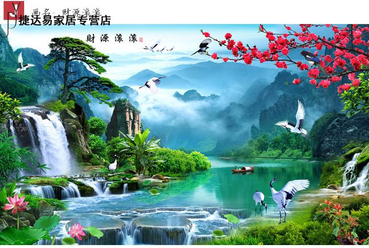 墙贴画沙发背景墙贴画自粘山水壁画办公室装饰贴纸仿真客厅风景墙贴3d
