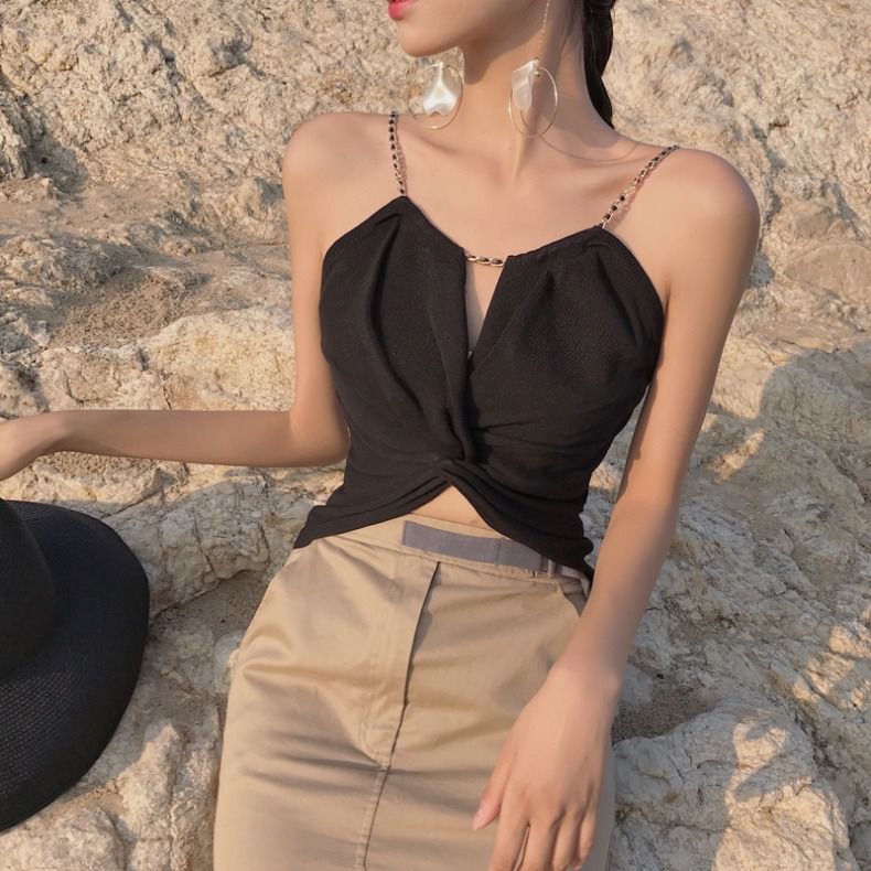 紧身背心女短款露脐紧身上衣夏季心机设计感抹胸小吊带背心女白色均码