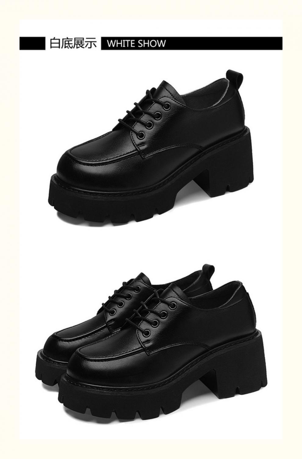 牛皮单鞋女黑色皮鞋女软皮高跟鞋春季2022新款中跟四季女鞋春款百搭粗