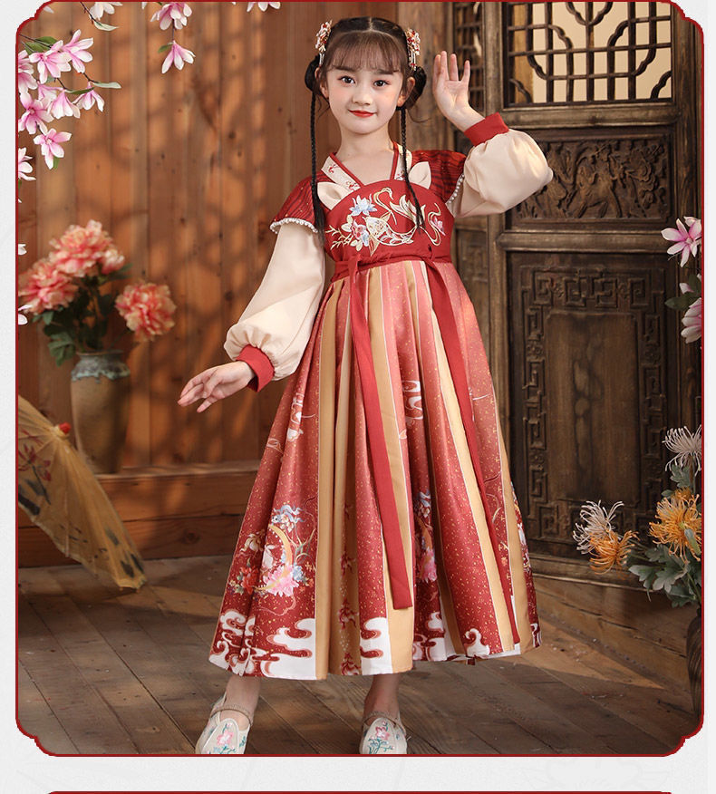 火山鸟儿童汉服女童古装春夏312岁古风中国风学生连衣裙春季小女生超