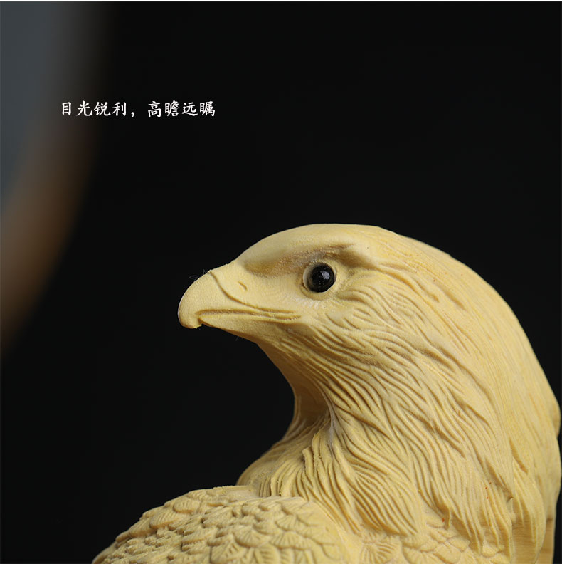 老鹰木雕黄杨木雕摆件老鹰动物大展宏图家居玄关客厅装饰新中式礼工艺