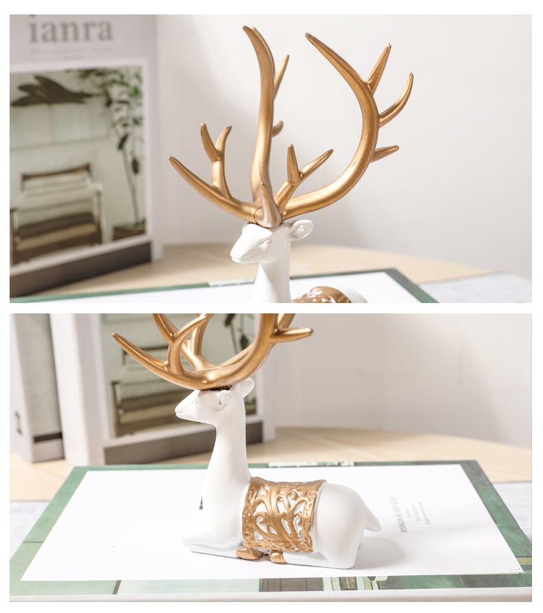 北欧创意鹿摆件代简约客厅酒柜家居装饰品礼物艺术摆设 黑金鹿一对